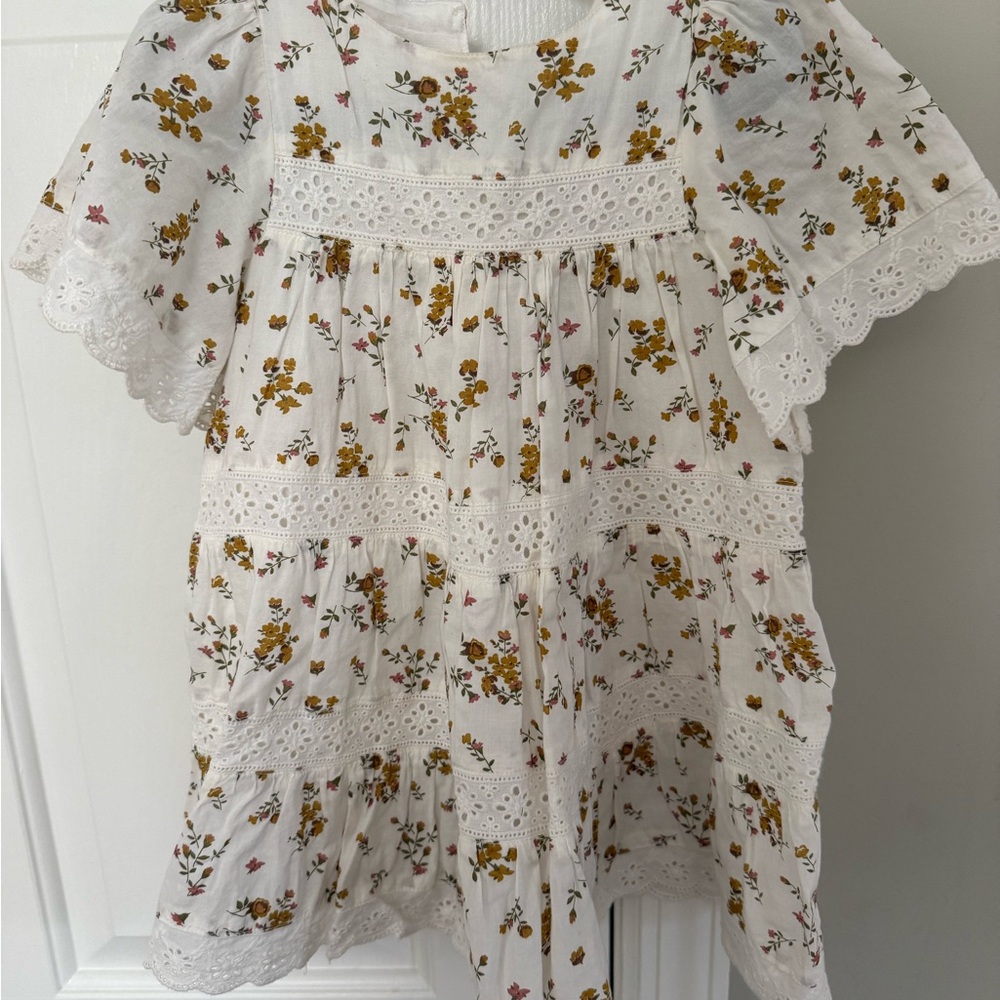 White Floral Eyelet Tiered Dress for Girls